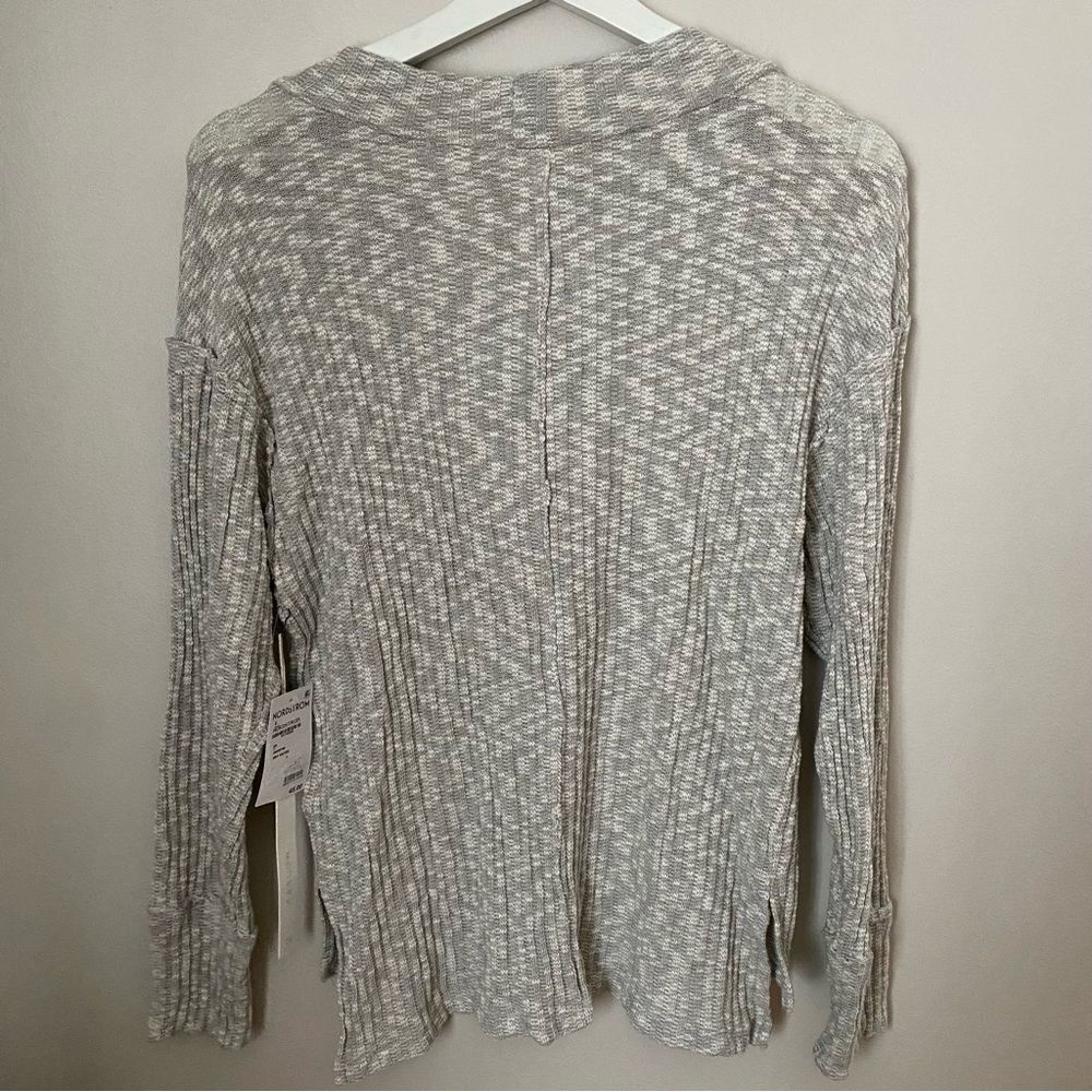 Caslon Sweater V-Neck Gray White Knit Marled Ribbed Casual Neutral - Picture 5 of 10